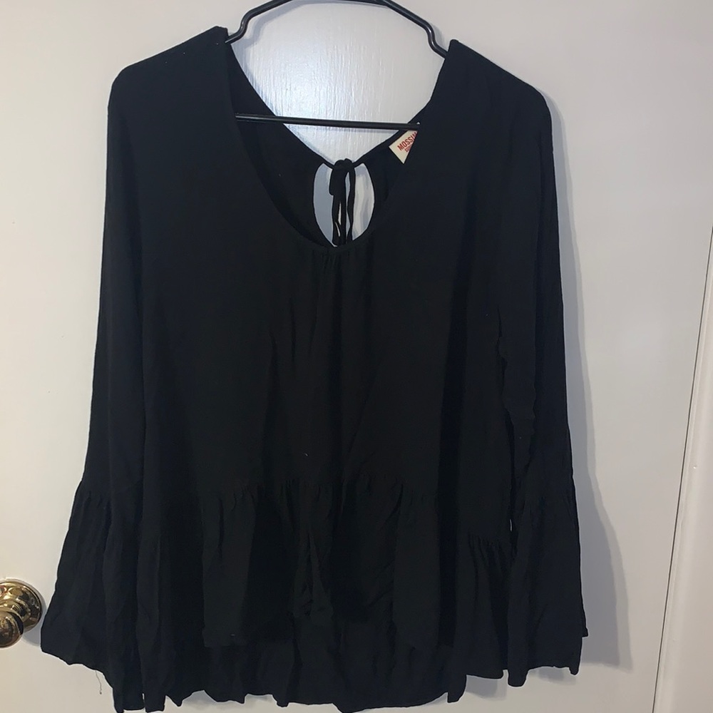Black bell sleeve peasant style blouse